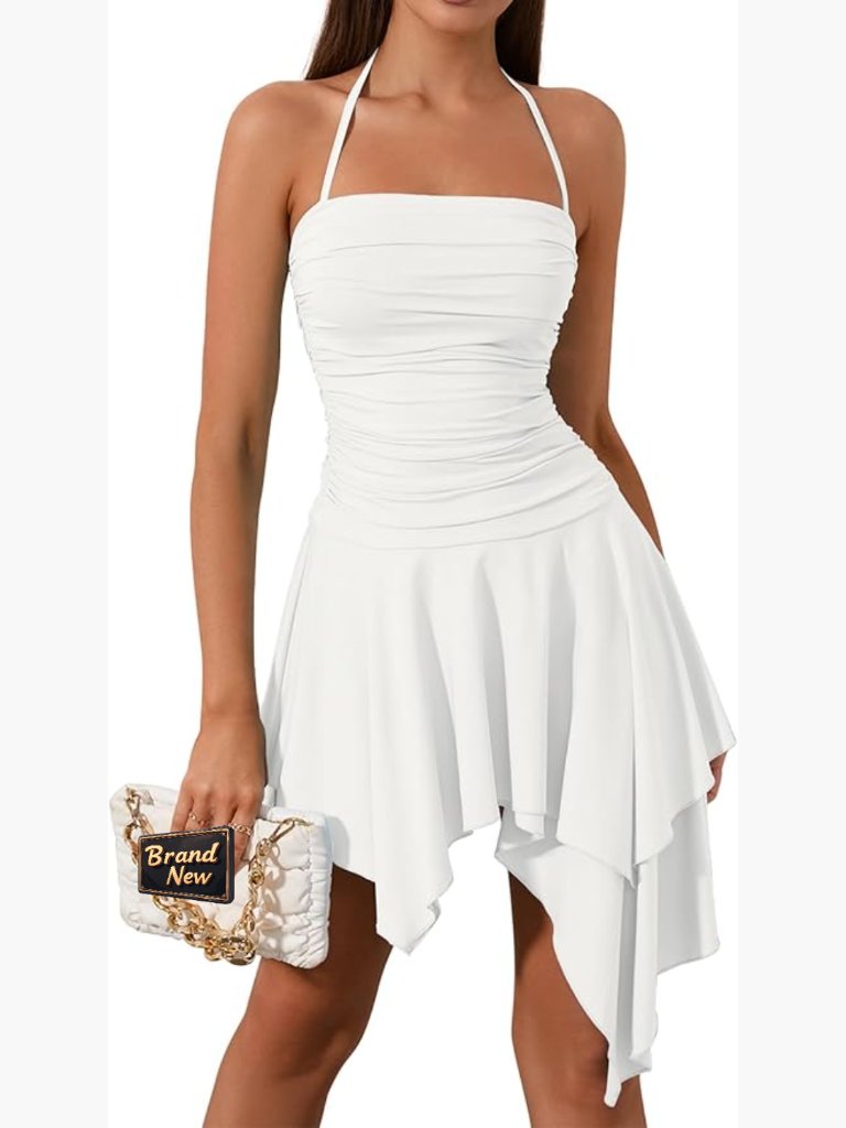 Bodycon Ruched Backless Halter Mini Dress Club Party Sleeveless